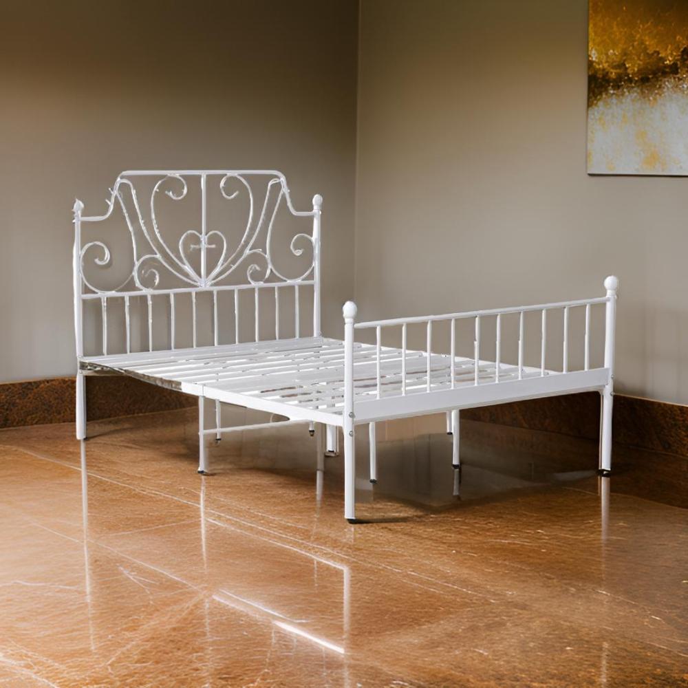 سرير حديد نفر ونص لون أبيض مقاس 140*200