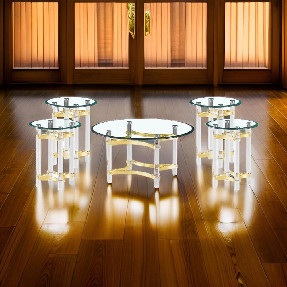 طقم خدمة ستيل أكريليك 5 قطع لون ذهبي