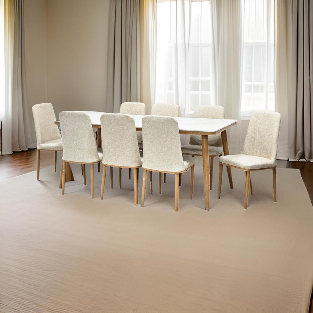 طاولة طعام رخام 8 كرسي جلد لون بيج