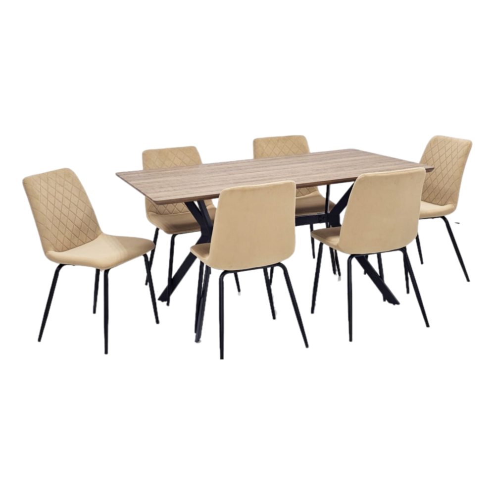 طاولة طعام خشب وحديد 6 كرسي