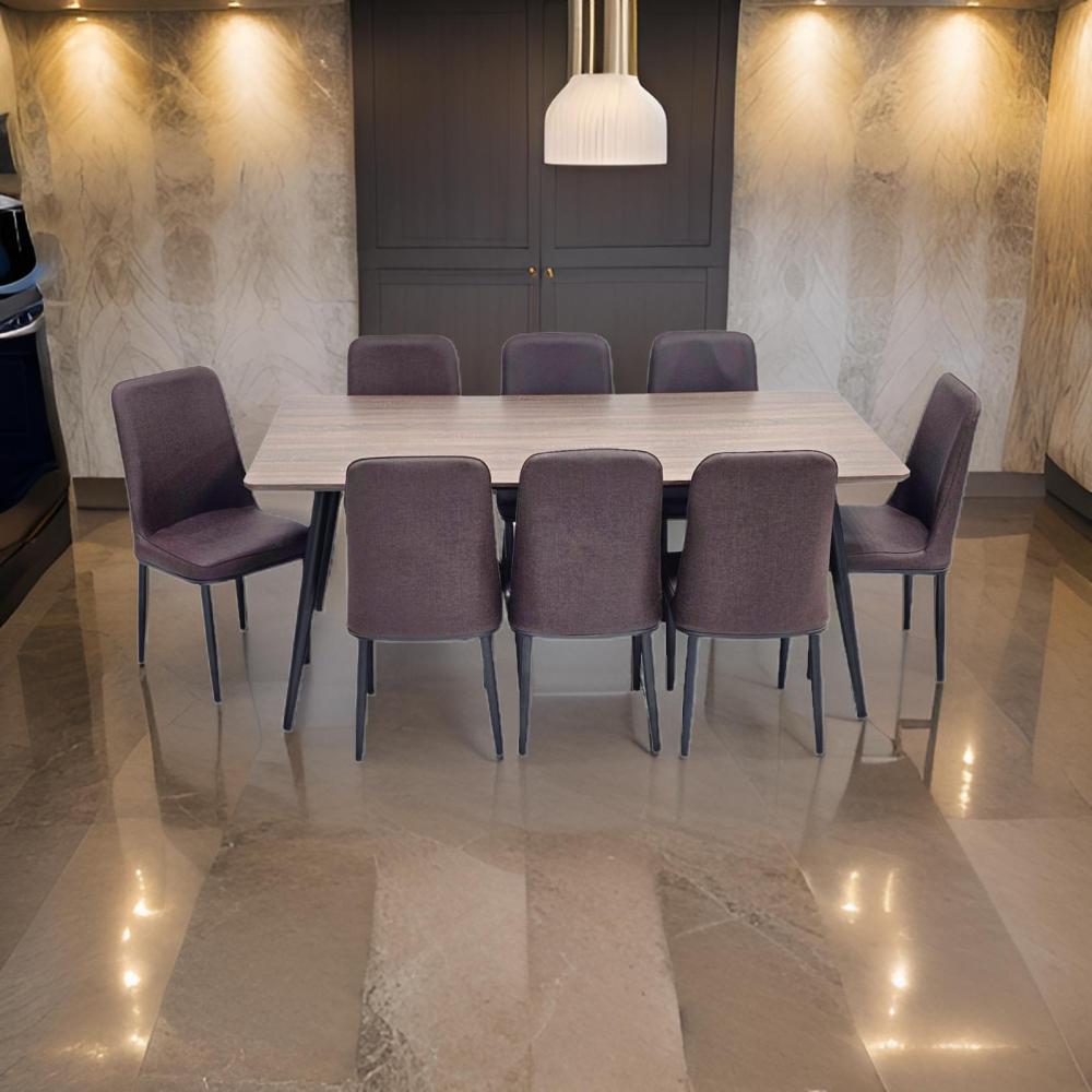 طاولة طعام خشب و 8 كراسي جلد لون كوفي