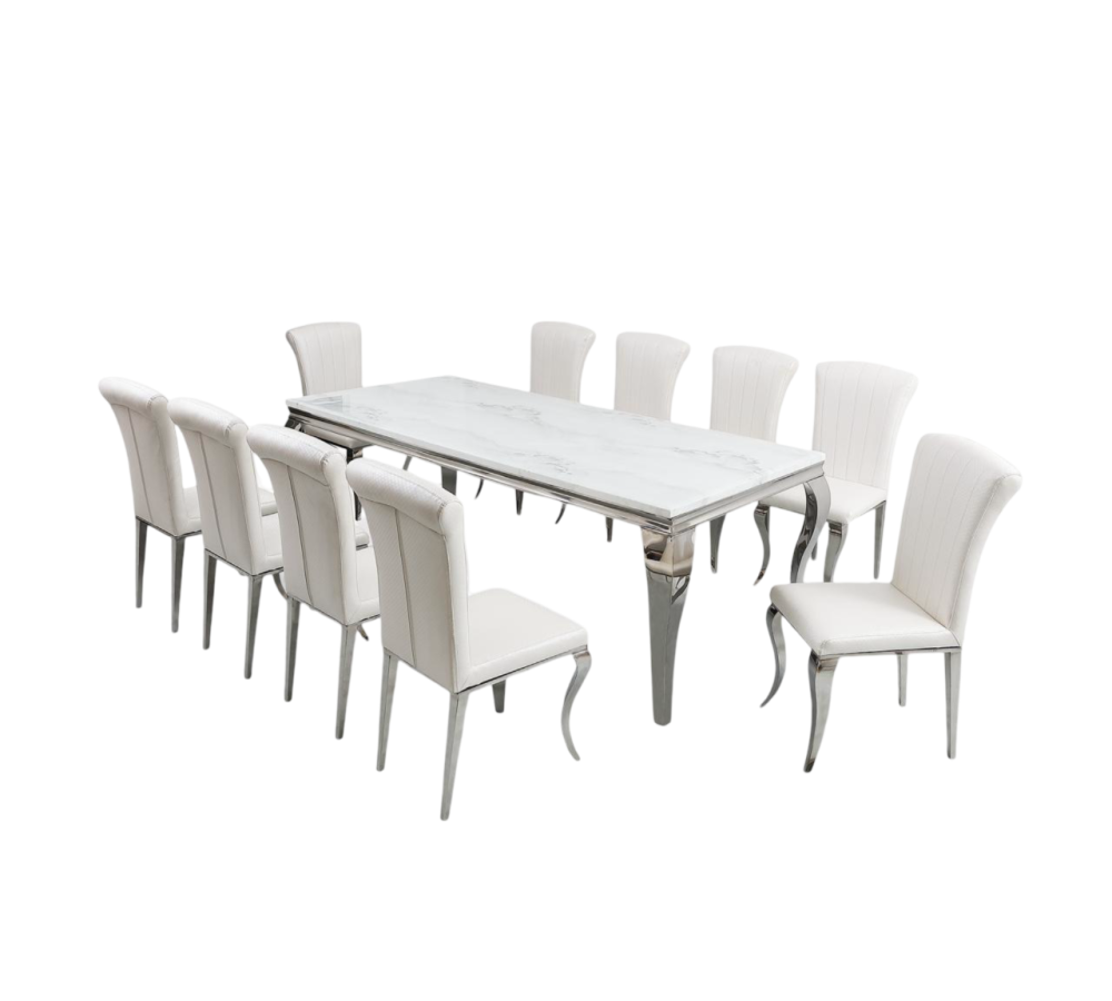 طاولة طعام ملكية فاخرة 10 كرسي لون فضي