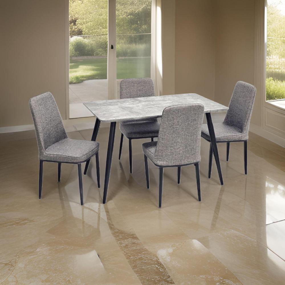 طاولة طعام خشب و 4 كراسي جلد لون رمادي