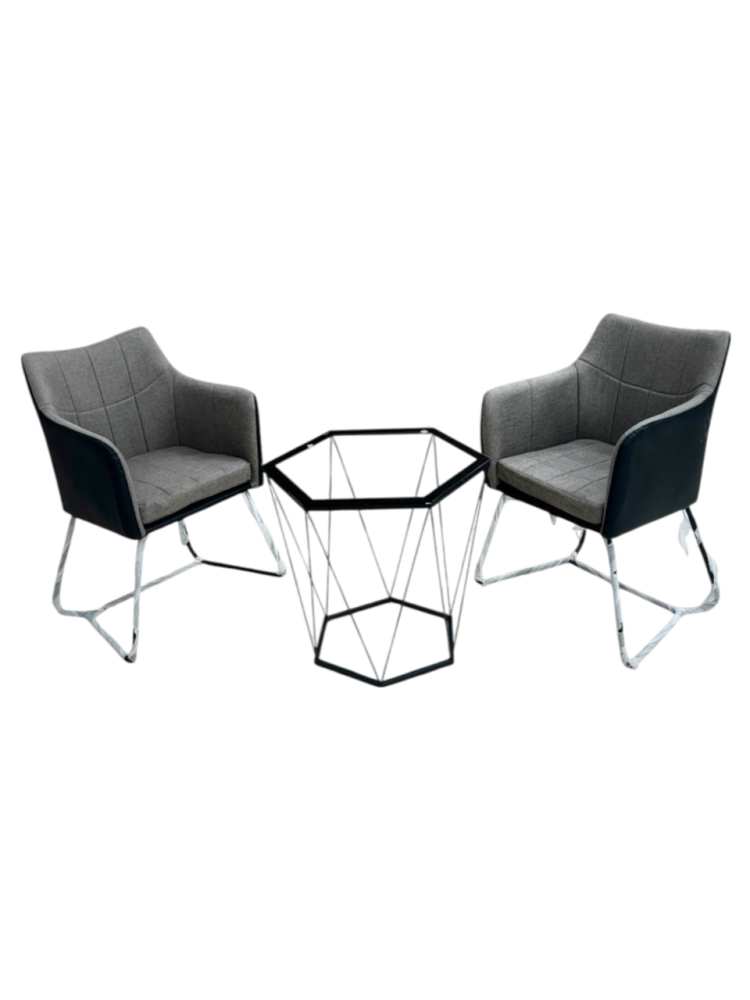 طقم 2 كرسي + طاولة لون رمادي*أسود