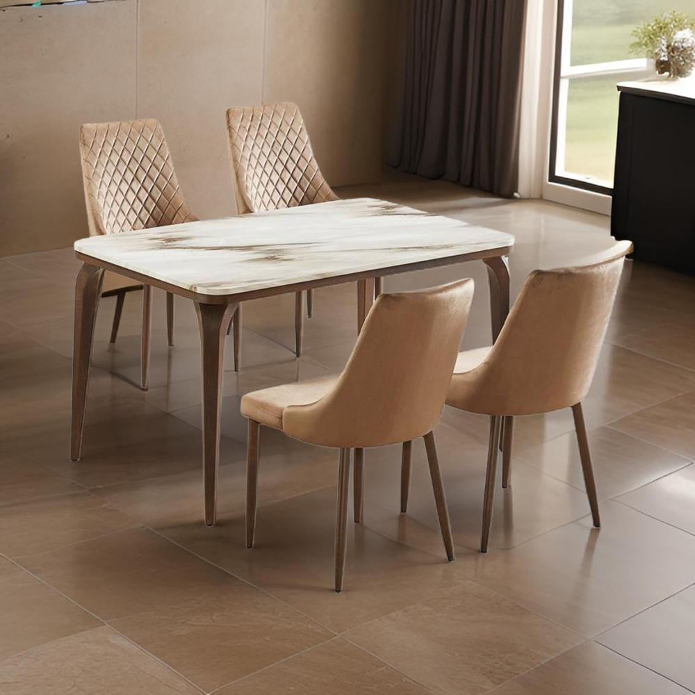 طاولة طعام رخام 4 كرسي لون بني