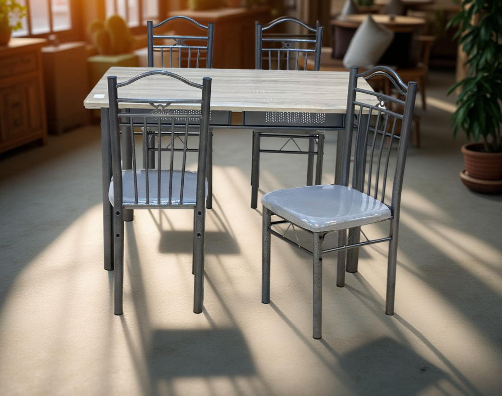 طاولة طعام خشب وحديد 4 كرسي