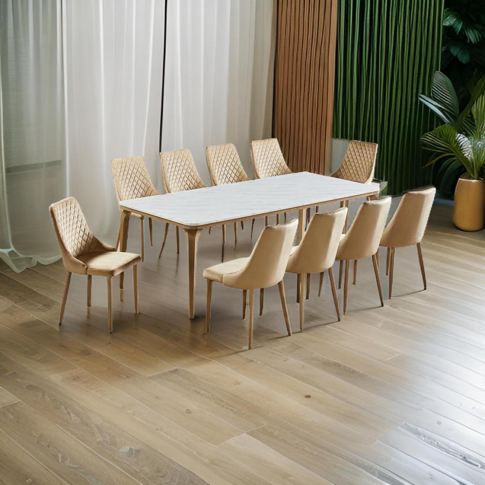 طاولة طعام رخام 10 كرسي لون بيج