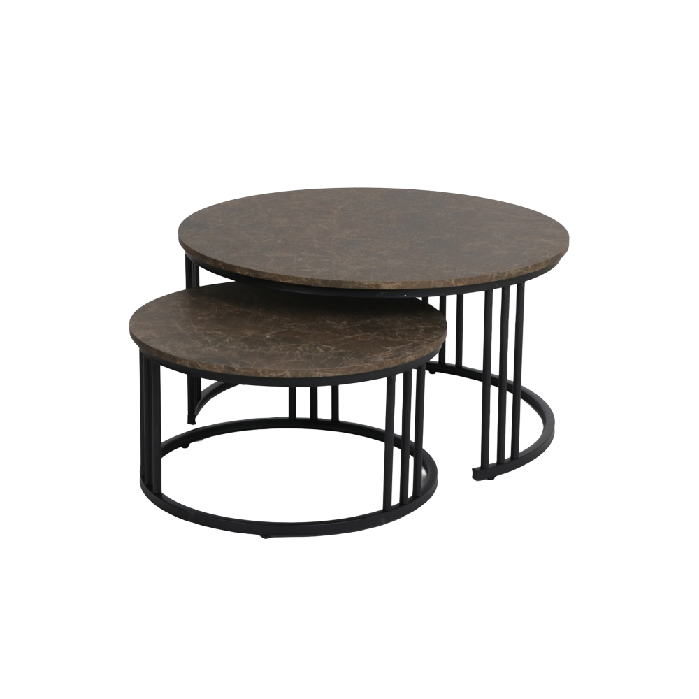 طقم طاولات خشب ثنائية بتصميم دائري لون بني