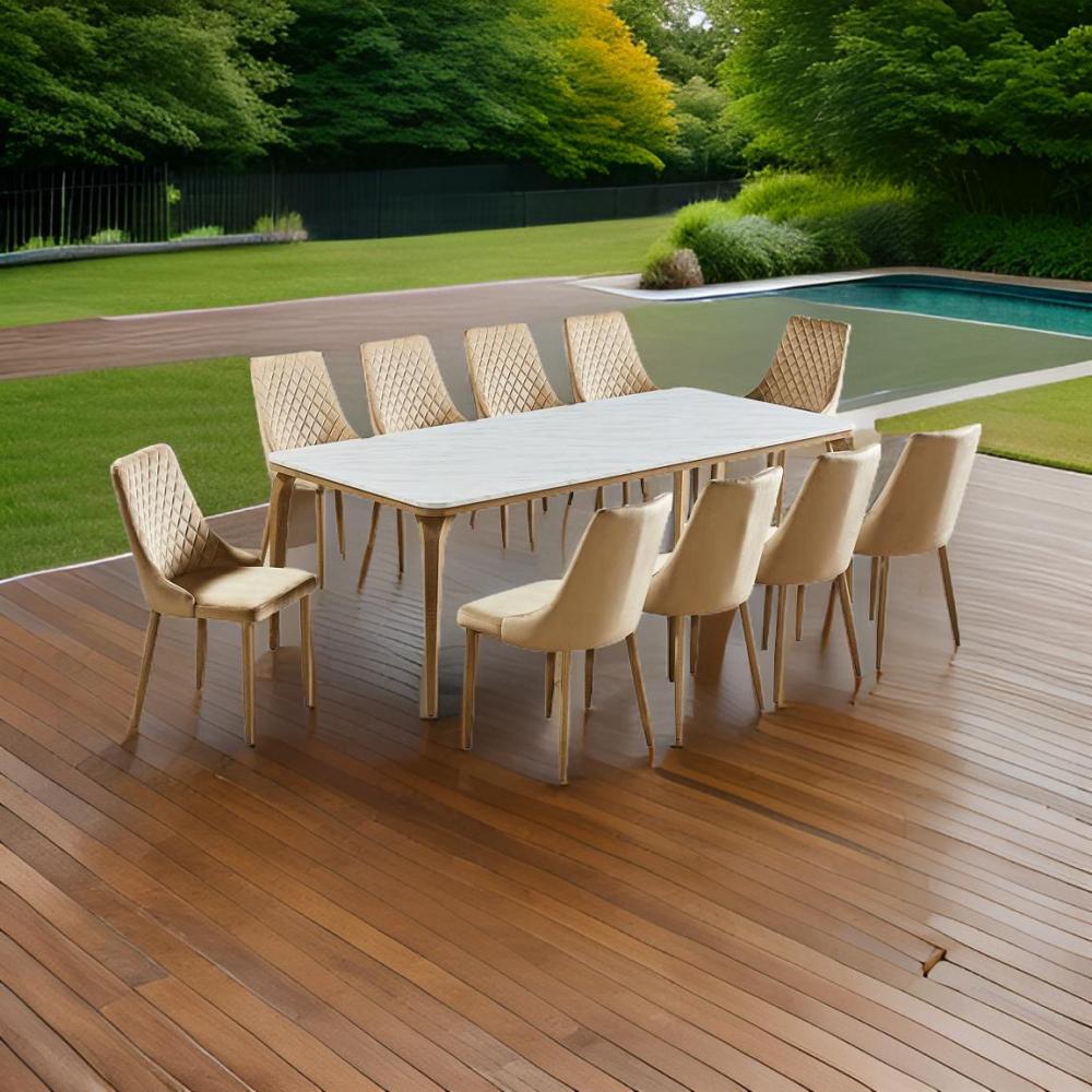 طاولة طعام رخام 10 كرسي لون بيج