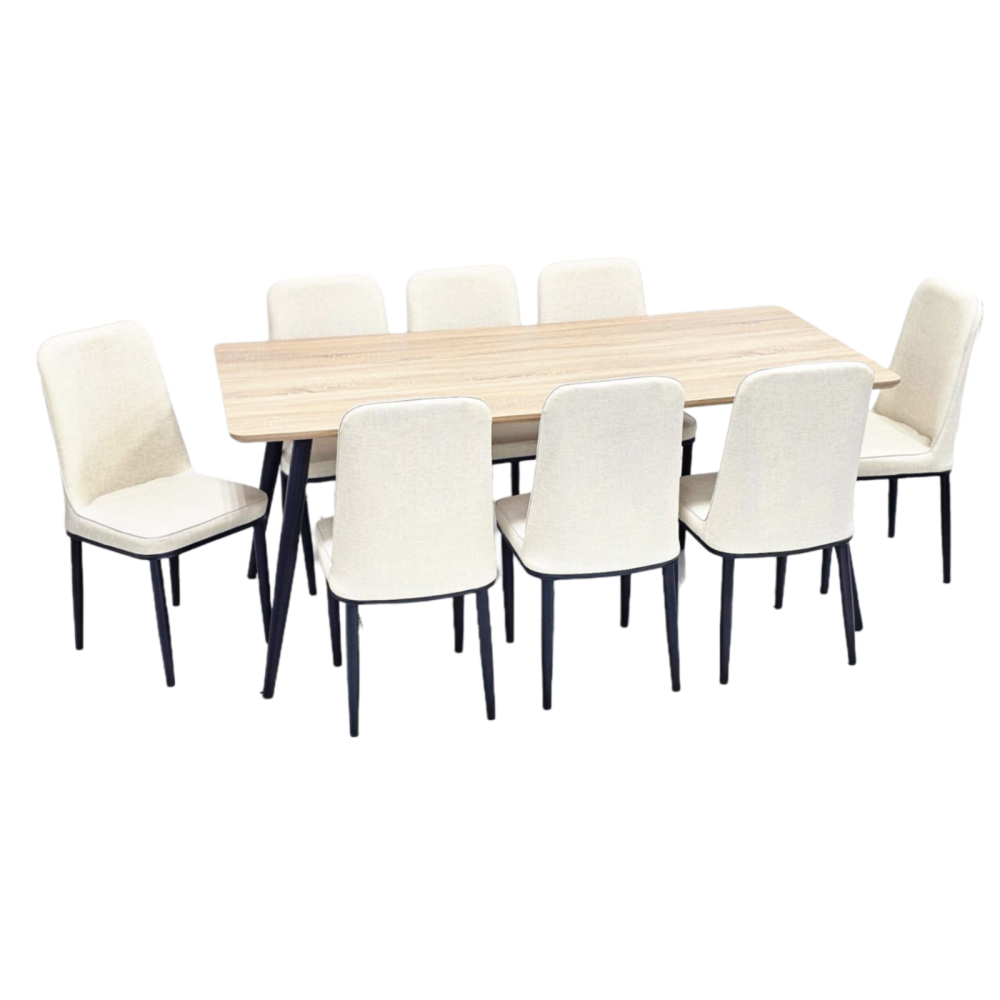 طاولة طعام خشب و 8 كراسي جلد لون بيج