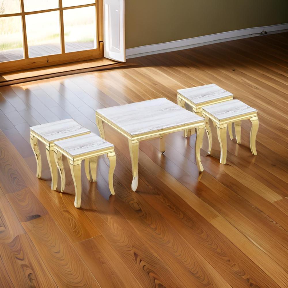 طقم طاولات خدمة ستيل رخام لون ذهبي