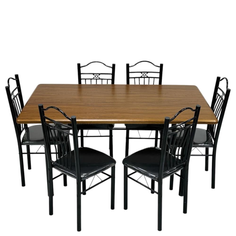 طاولة طعام 6 كرسي سطح خشب لون بني