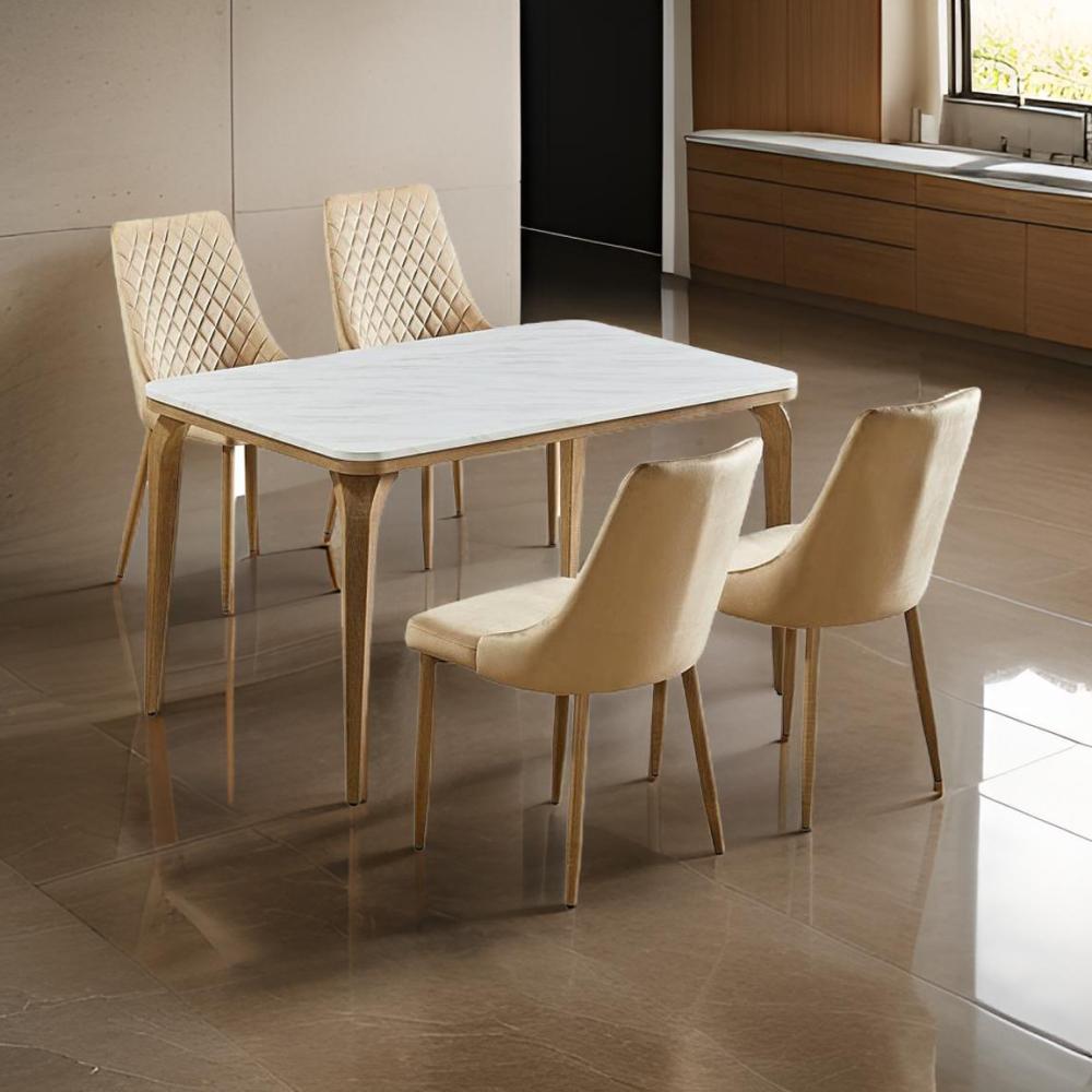 طاولة طعام رخام 4 كرسي لون بيج