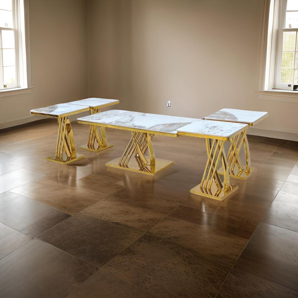 طقم خدمة ستيل رخام 5 قطع لون ذهبي