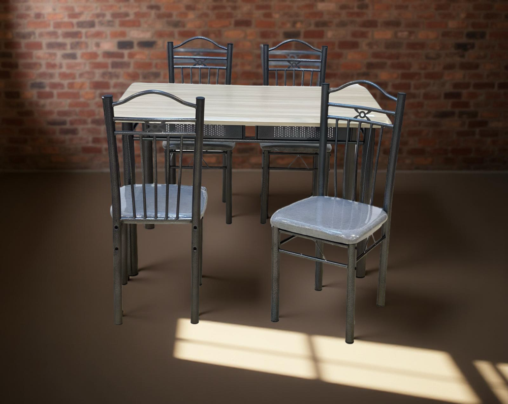 طاولة طعام 4 كرسي خشب وحديد لون بيج