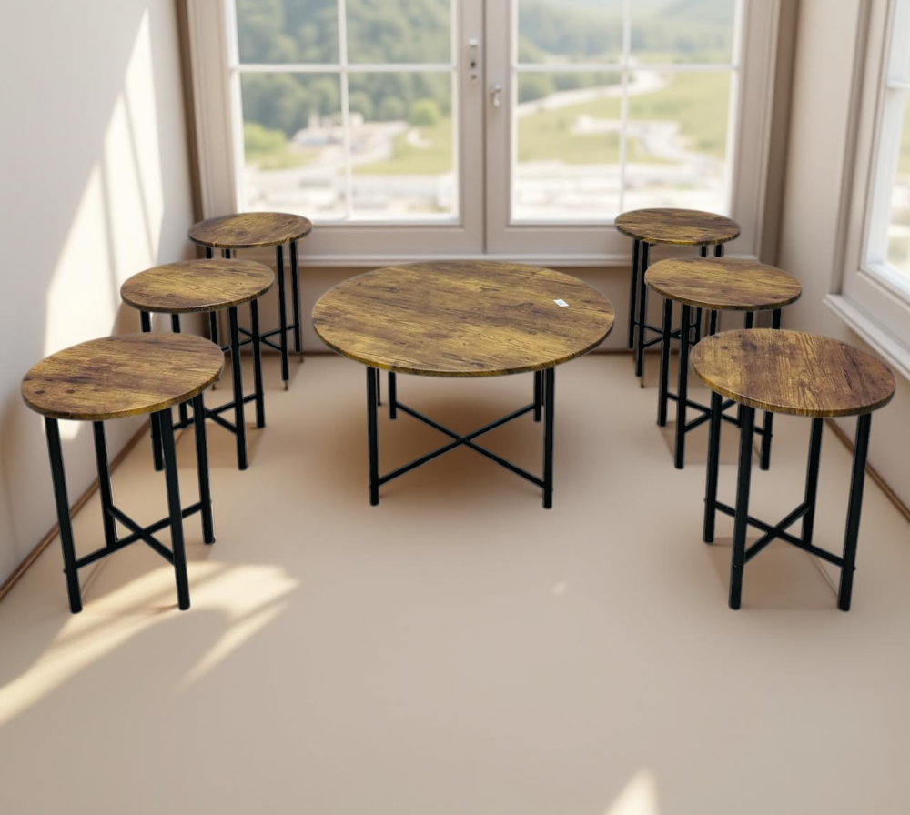 طقم طاولات كنب 7 قطع لون خشبي عتيق