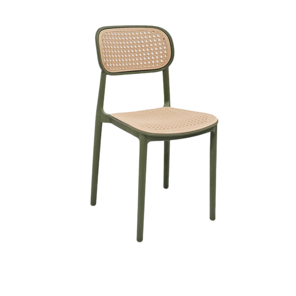 كرسي راتان بلاستيك فايبر عالي الجودة بيج وأخضر