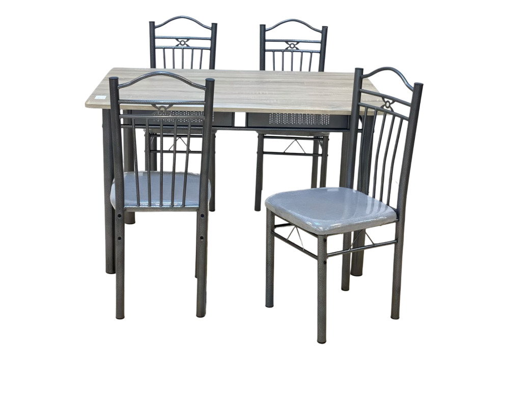 طاولة طعام خشب وحديد 4 كرسي