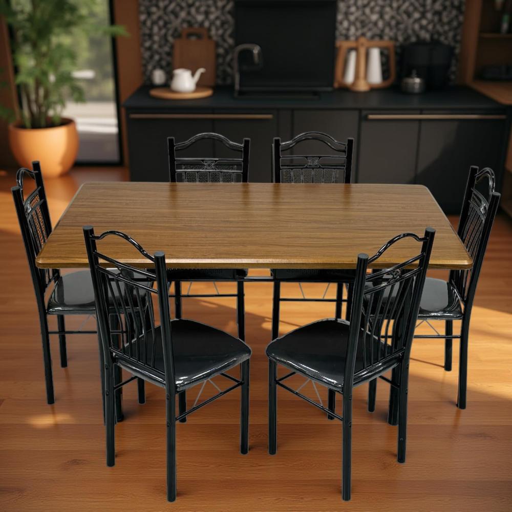 طاولة طعام 6 كرسي سطح خشب لون بني