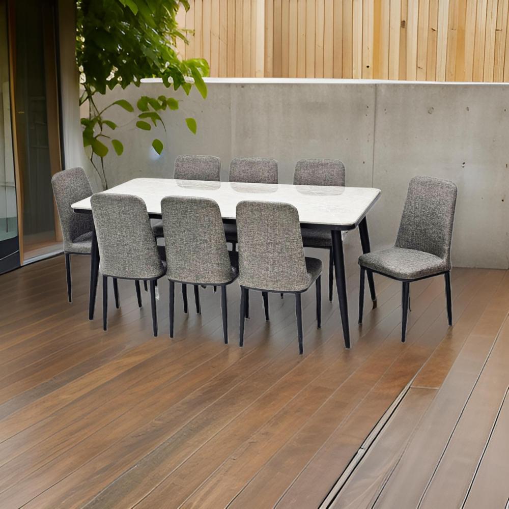 طاولة طعام رخام 8 كرسي جلد لون رمادي