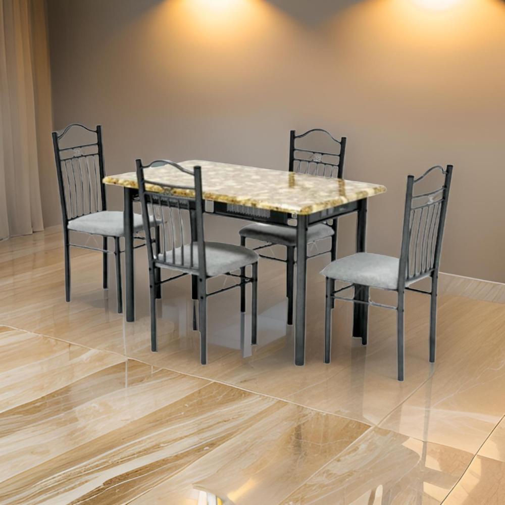 طاولة طعام خشب وحديد 4 كرسي رمادي فاتح