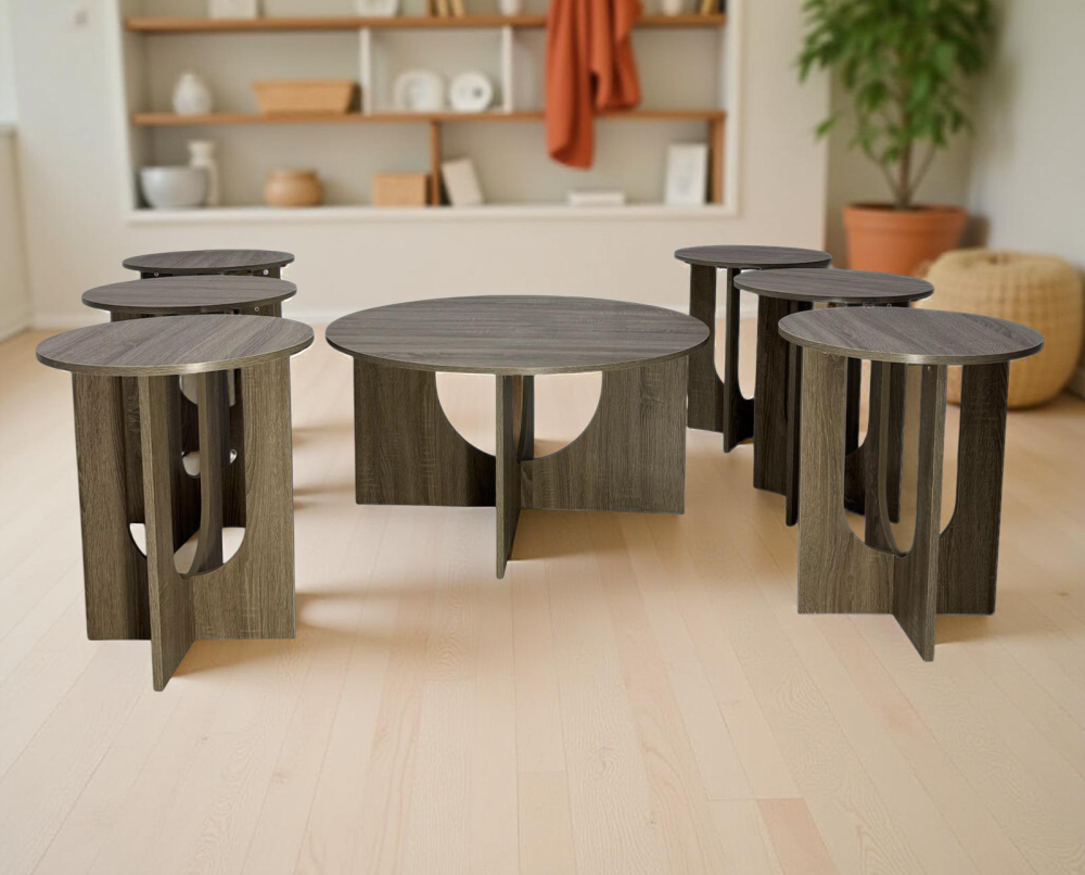 طقم طاولات خدمة راقي 7 قطع لون بني لاتيه