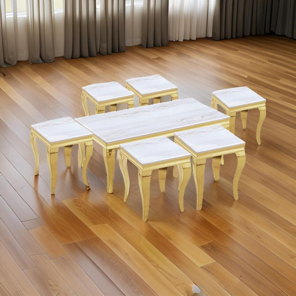 طقم طاولات خدمة ستيل رخام لون ذهبي