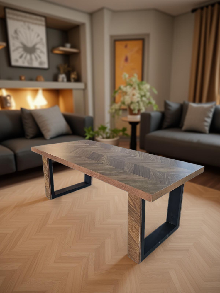 طاولة كنب خشب لون بني مخطط