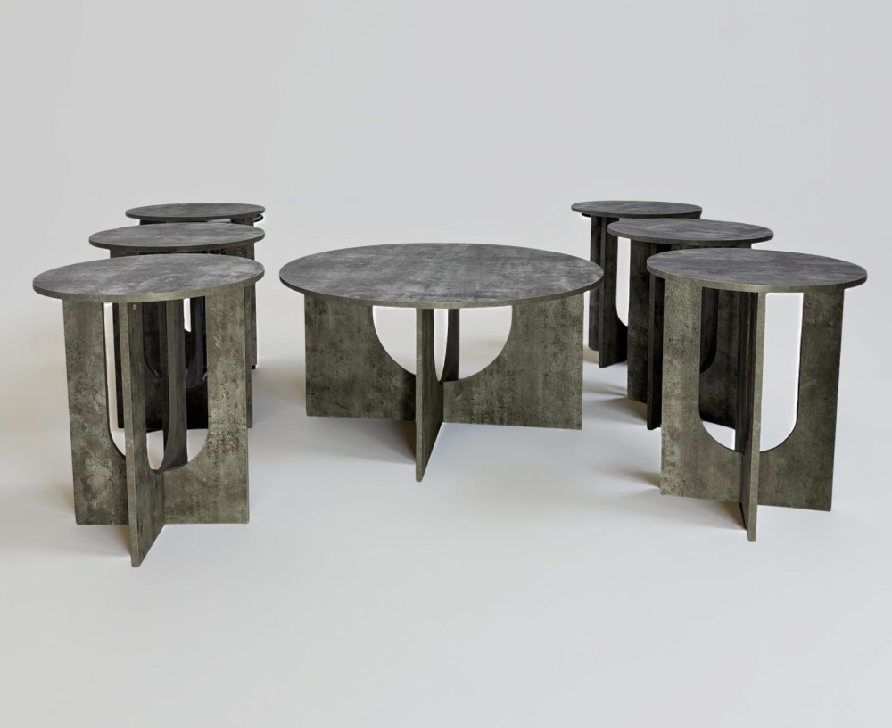 طقم طاولات خدمة راقي 7 قطع لون رمادي