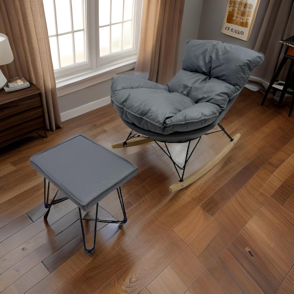 كرسي استرخاء هزاز مع طاولة خدمة لون رمادي غامق