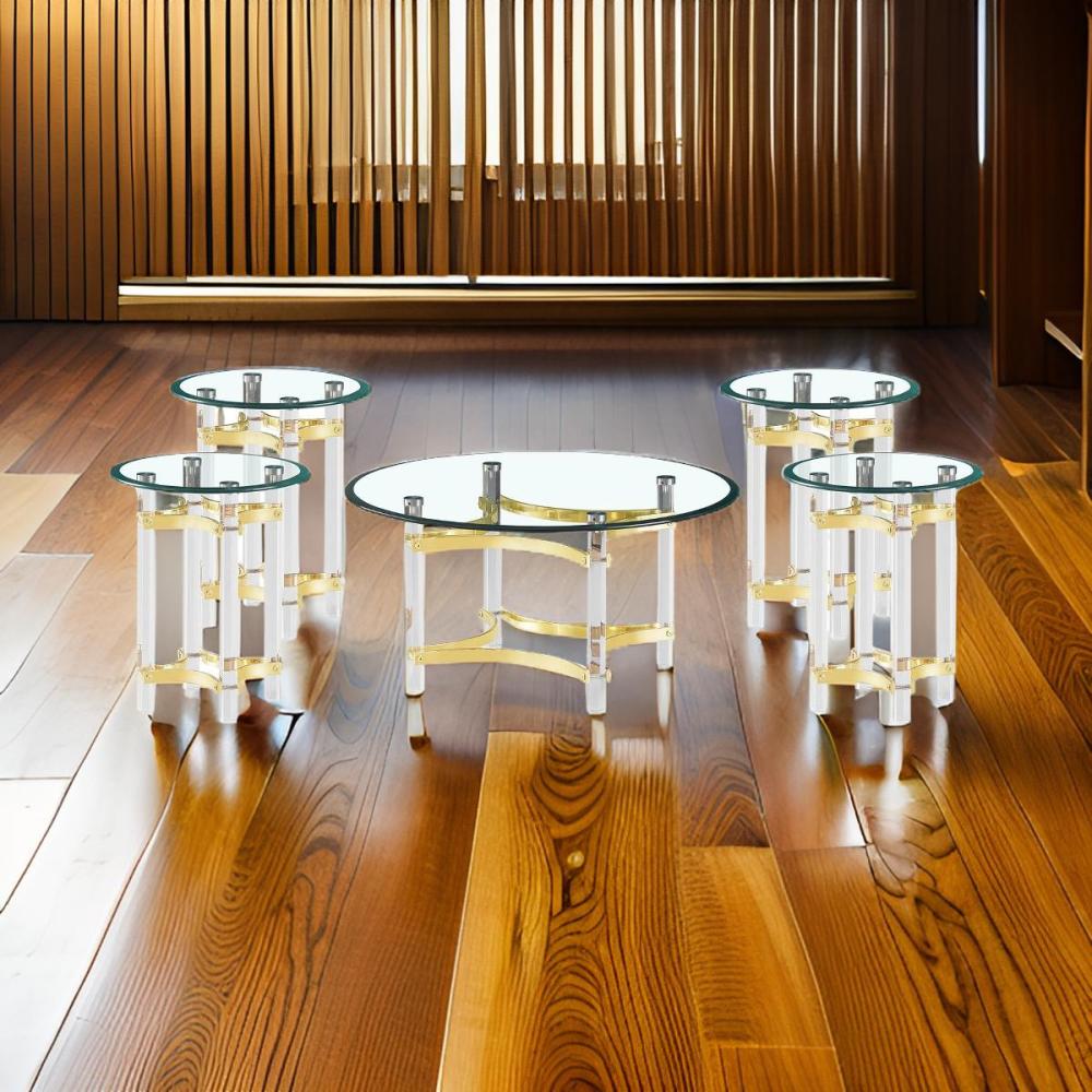 طقم خدمة ستيل أكريليك 5 قطع لون ذهبي