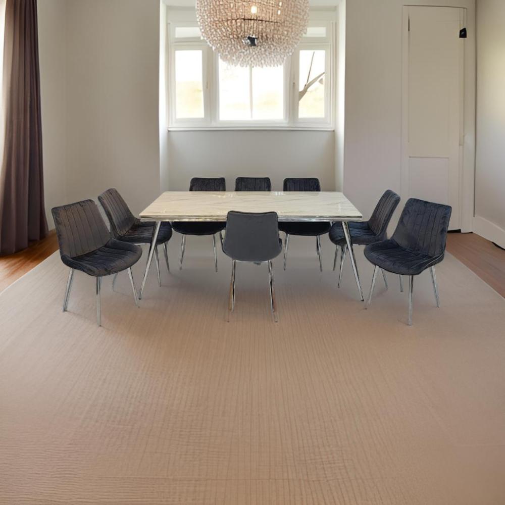 طاولة طعام ستيل رخام 8 كرسي رمادي غامق