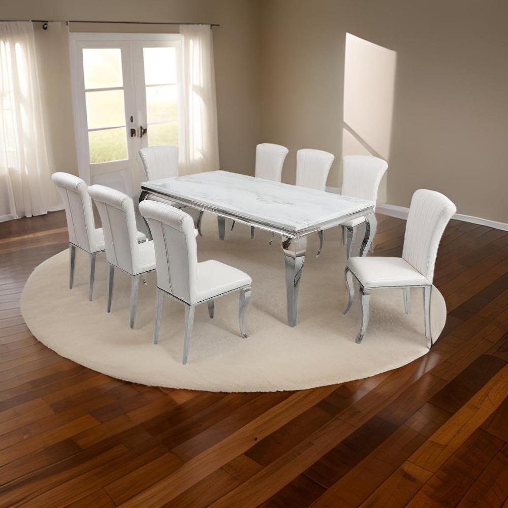 طاولة طعام ملكية فاخرة 8 كرسي لون فضي