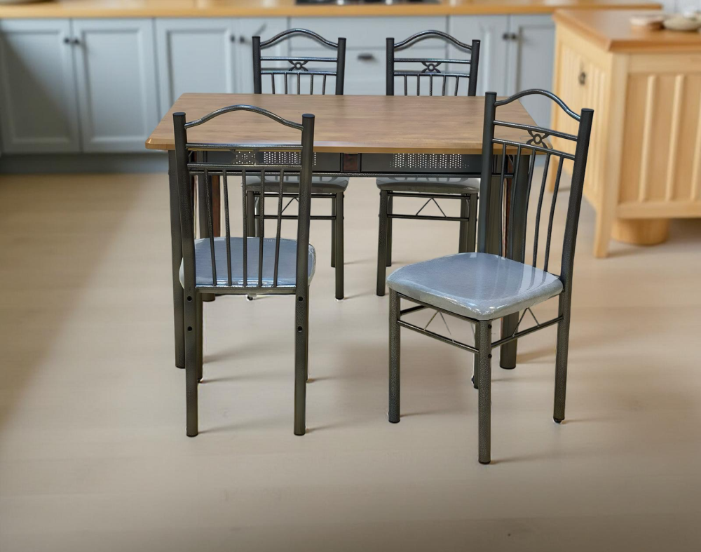 طاولة طعام 4 كرسي خشب وحديد لون بني