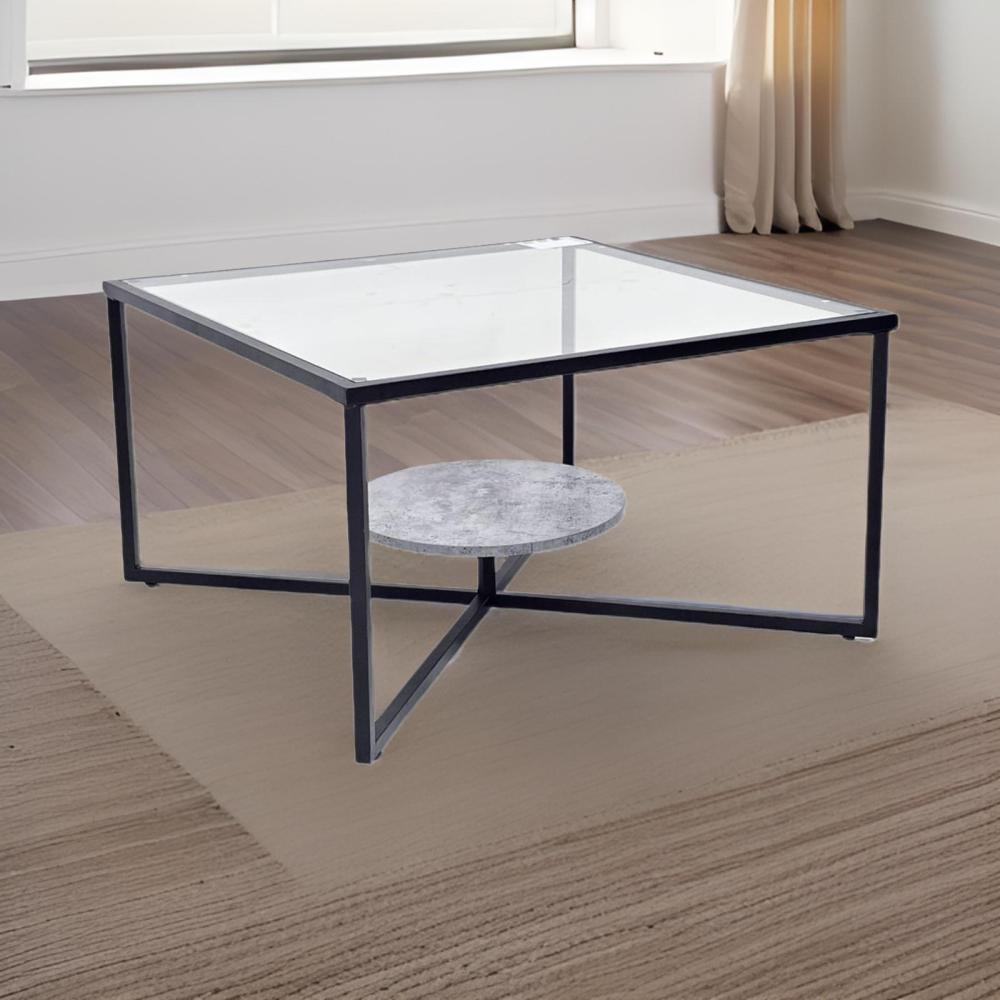 طاولة كنب زجاج ورف خشب رمادي مقاس 80 سم