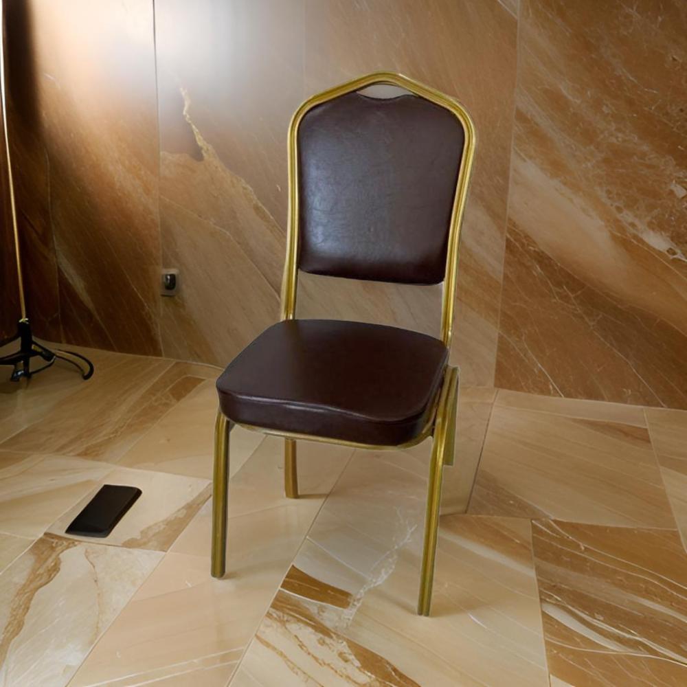 كرسي مناسبات جلد لون بني و ذهبي