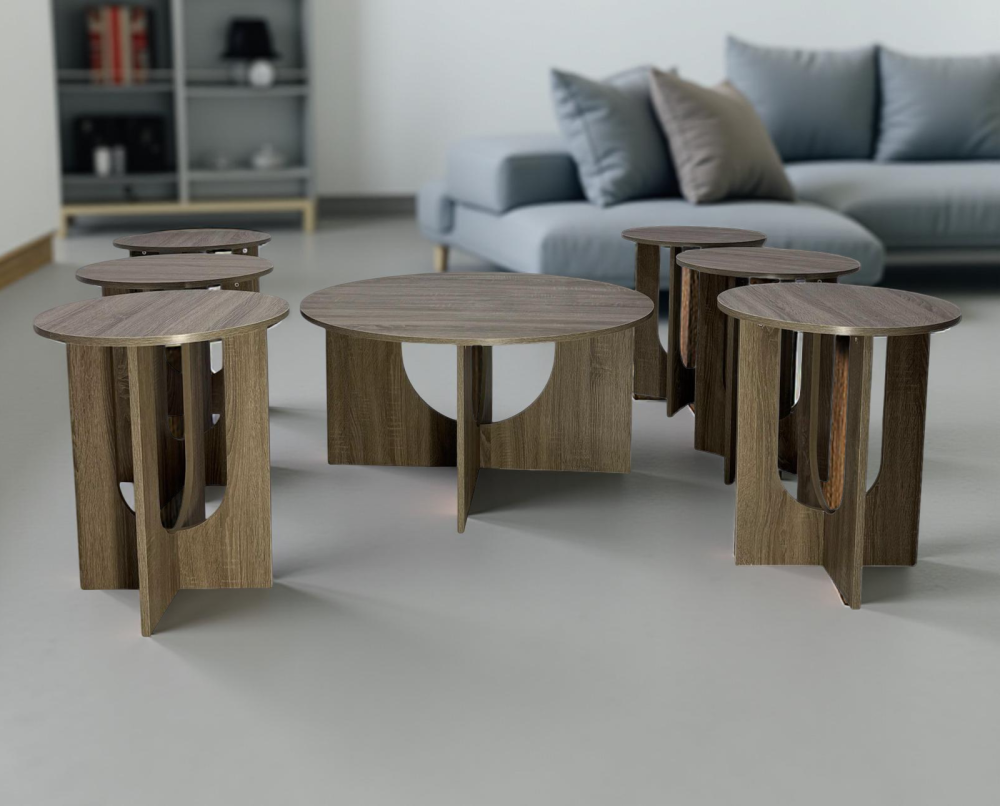 طقم طاولات خدمة راقي 7 قطع لون بني لاتيه