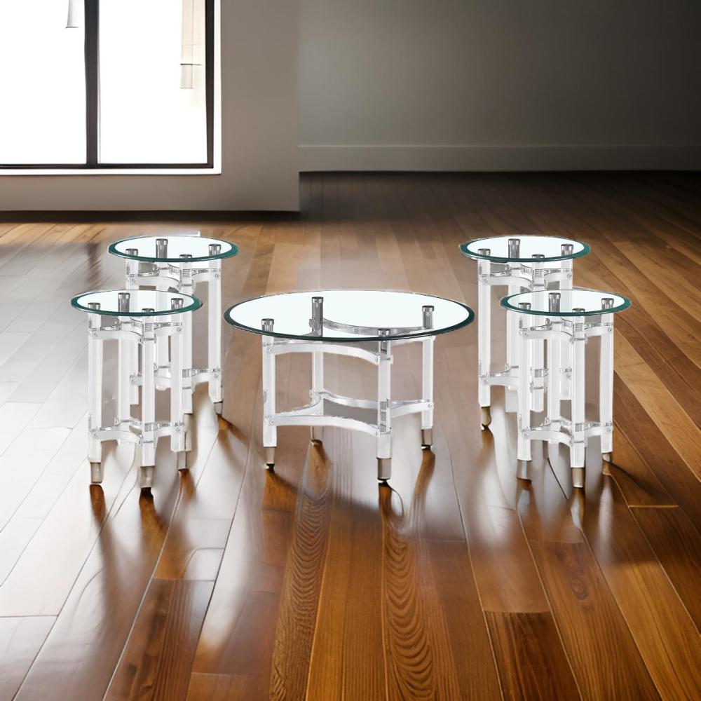 طقم خدمة ستيل أكريليك 5 قطع لون فضي