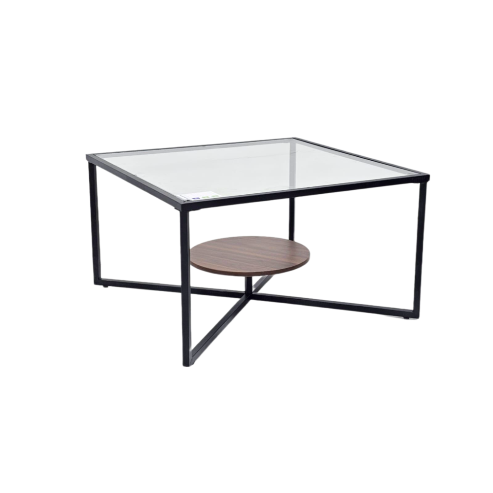 طاولة كنب زجاج ورف خشب بني مقاس 80 سم