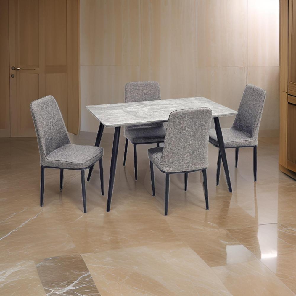 طاولة طعام خشب و 4 كراسي جلد لون رمادي