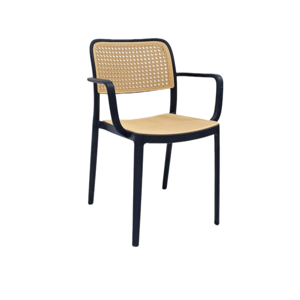 كرسي راتان بلاستيك فايبر عالي الجودة بيج و أسود