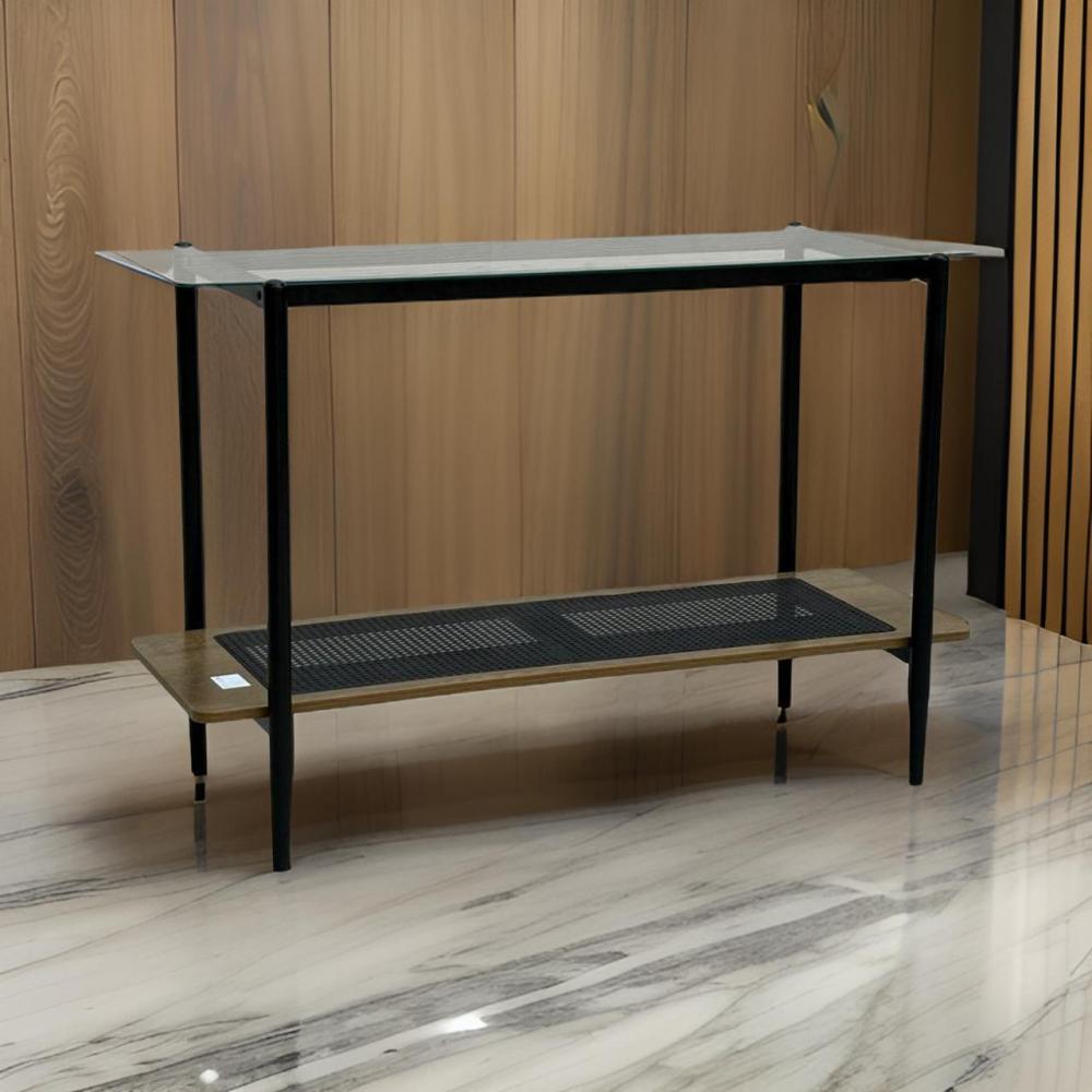 طاولة استقبال زجاج و راتان لون كوفي