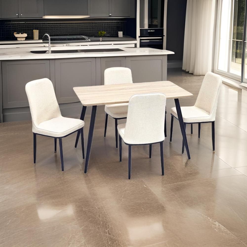 طاولة طعام خشب و 4 كراسي جلد لون بيج