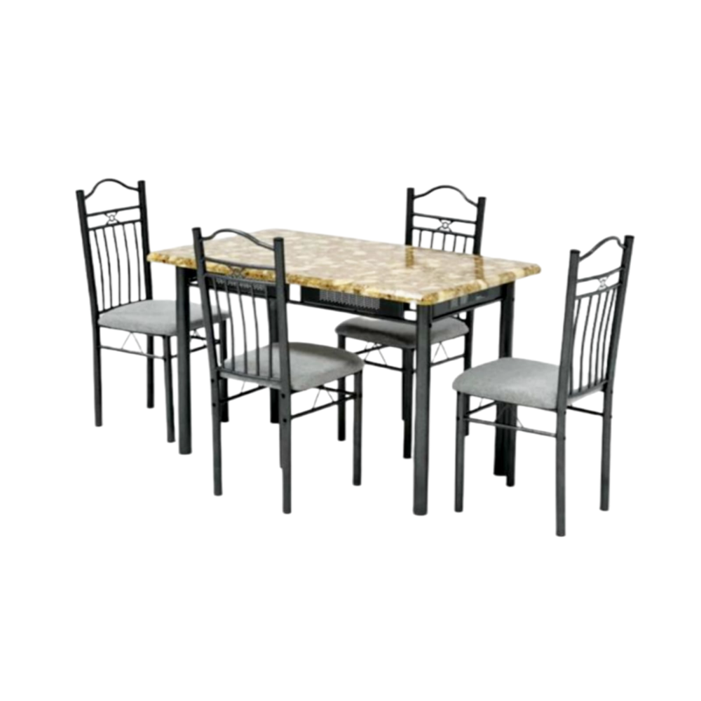 طاولة طعام خشب وحديد 4 كرسي رمادي فاتح