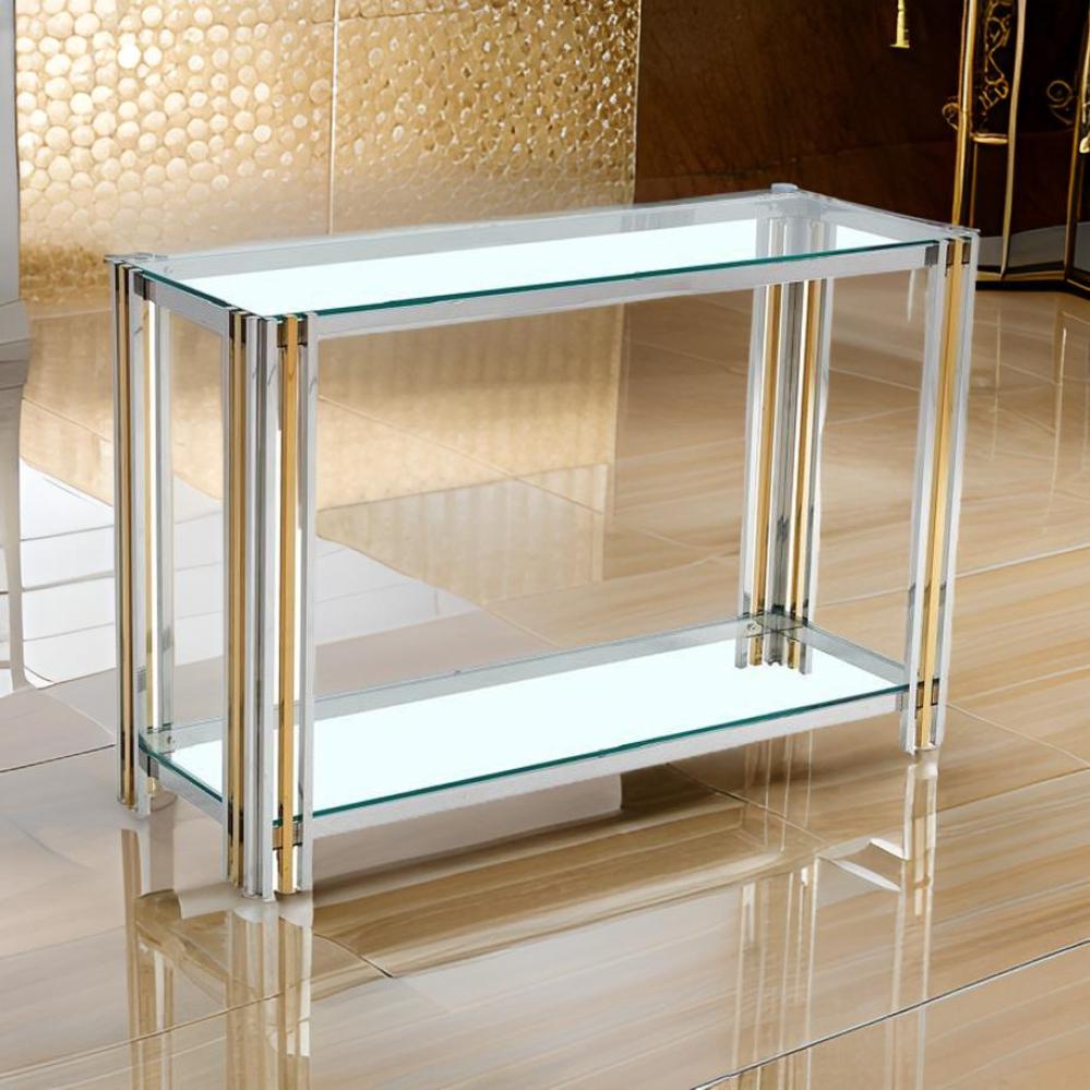 كونسول ستيل فضي و ذهبي - رفين زجاج