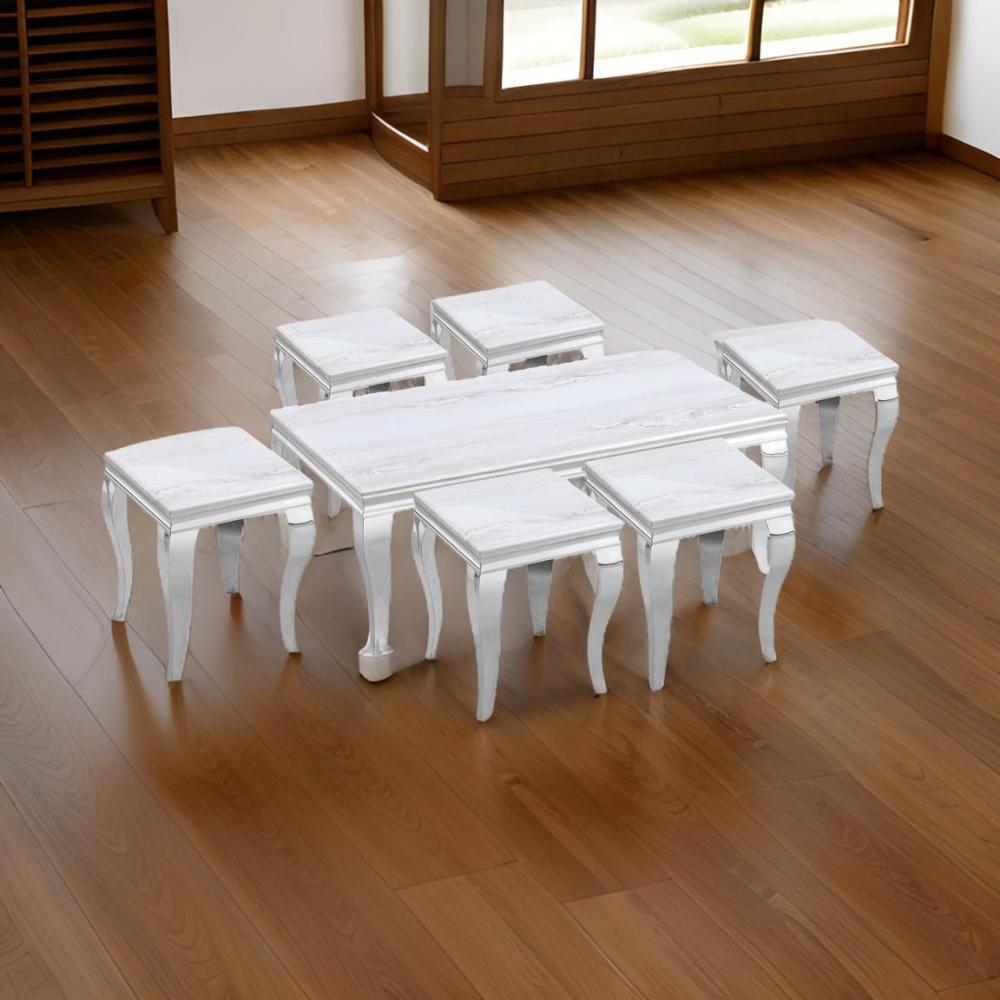 طقم طاولات خدمة ستيل رخام لون فضي