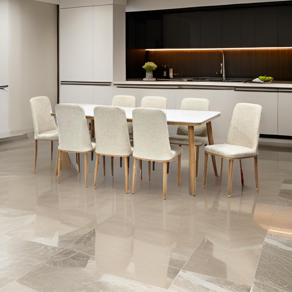 طاولة طعام رخام 8 كرسي جلد لون بيج