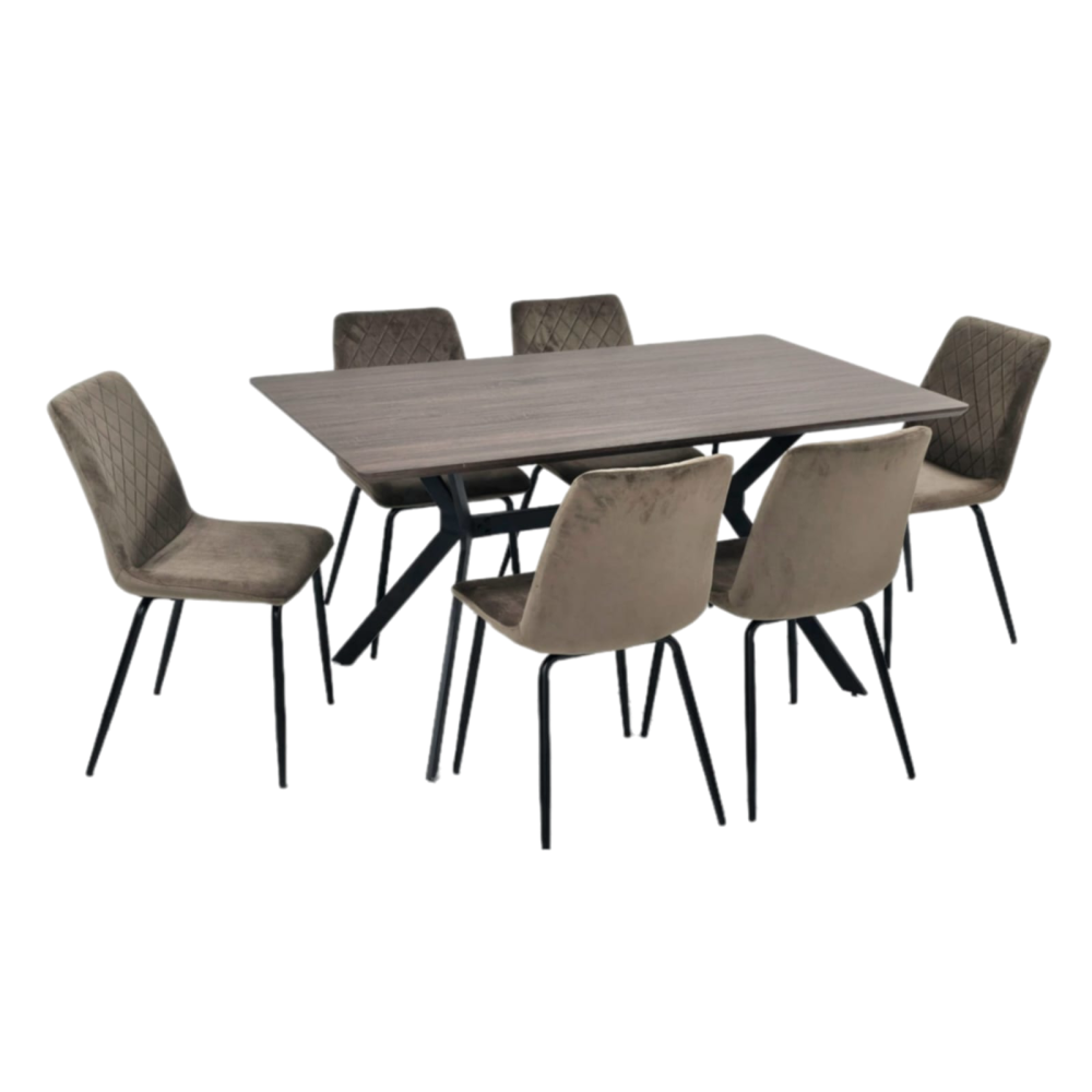 طاولة طعام خشب وحديد 6 كرسي