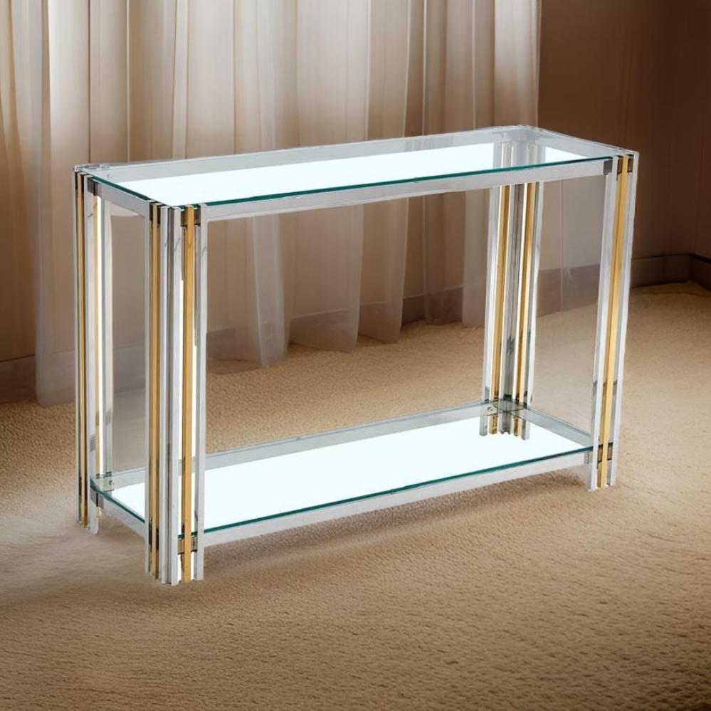 كونسول ستيل فضي و ذهبي - رفين زجاج