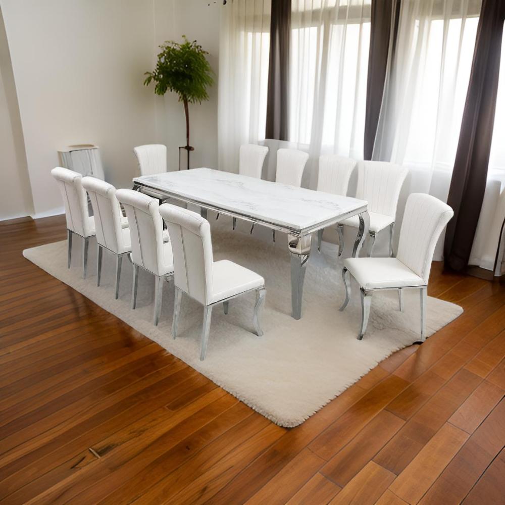 طاولة طعام ملكية فاخرة 10 كرسي لون فضي
